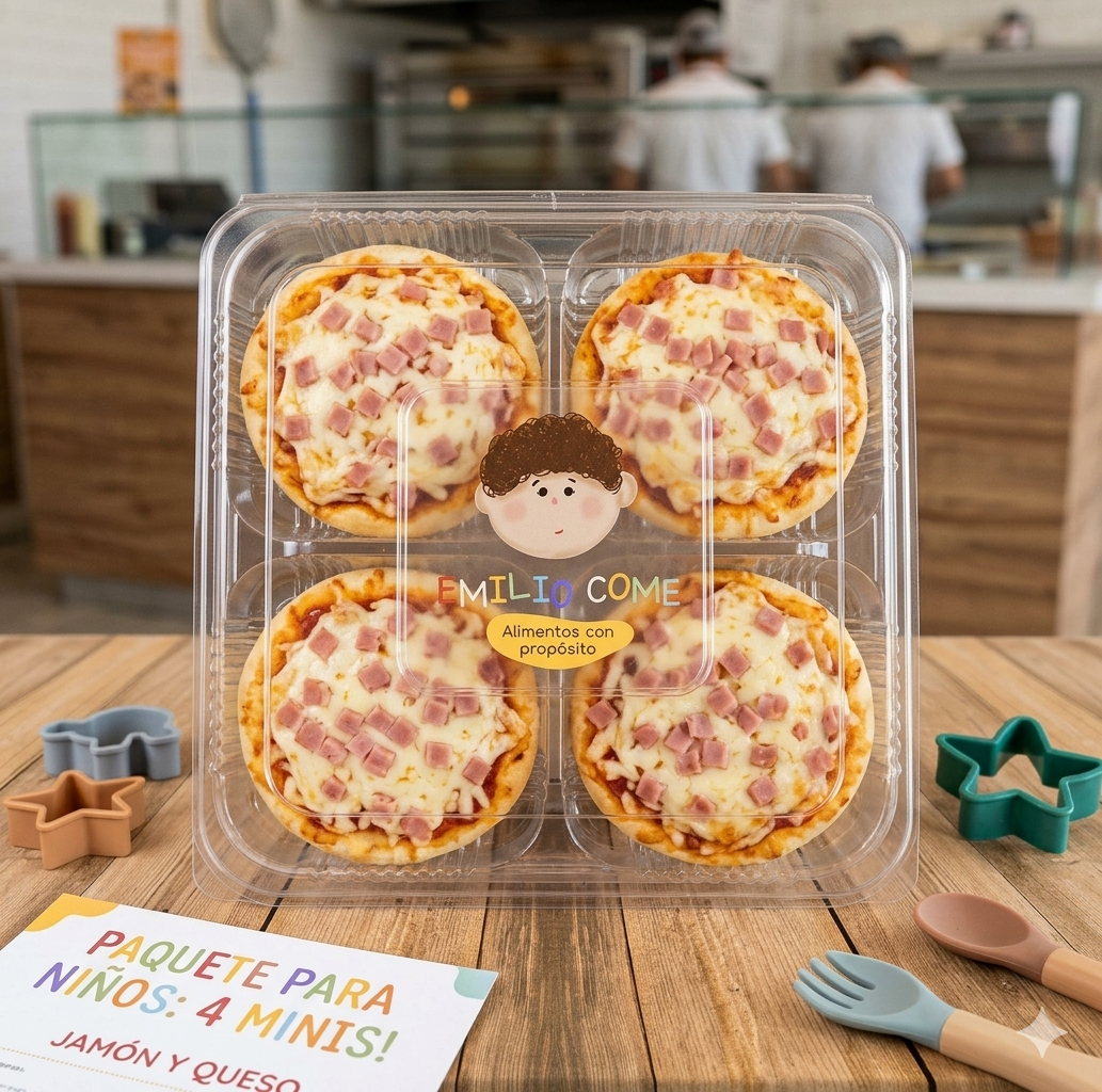 Pizza de jamón y queso x 4