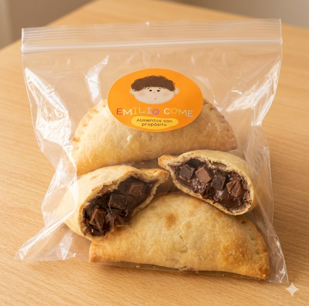 Empanadas rellenas de choco manì y trozos de chocolate al 70%