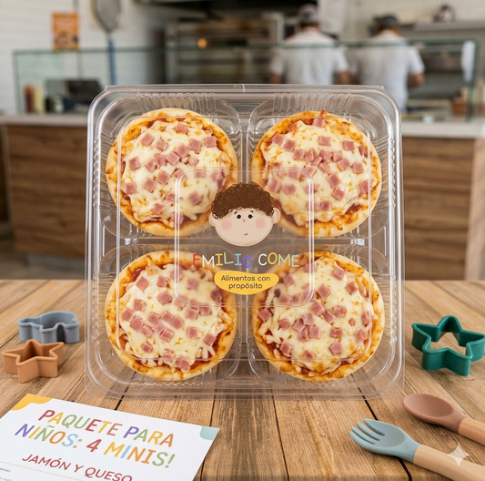 Pizza de jamón y queso x 4